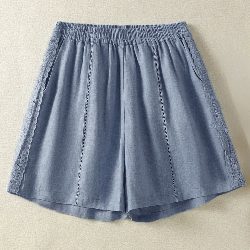 Buddha Stones Summer Casual Boho Solid Decorative Side Lace Women's Shorts With Pockets - LightSteelBlue - US8-10, UK/AU12-14, EU40-42 (2XL) - image 0