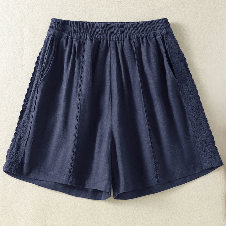 Buddha Stones Summer Casual Boho Solid Decorative Side Lace Women's Shorts With Pockets - MidnightBlue - US8-10, UK/AU12-14, EU40-42 (2XL) - image 10