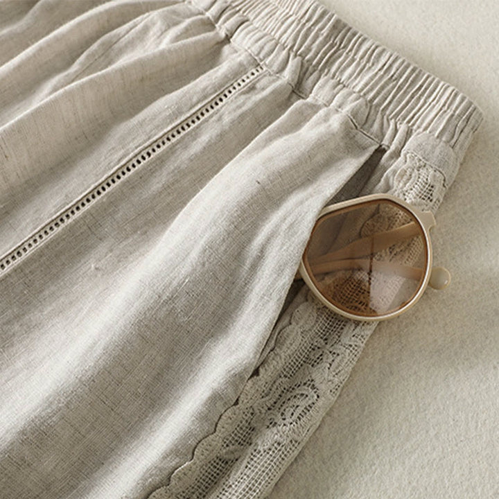 Buddha Stones Summer Casual Boho Solid Decorative Side Lace Women's Shorts With Pockets - image 23