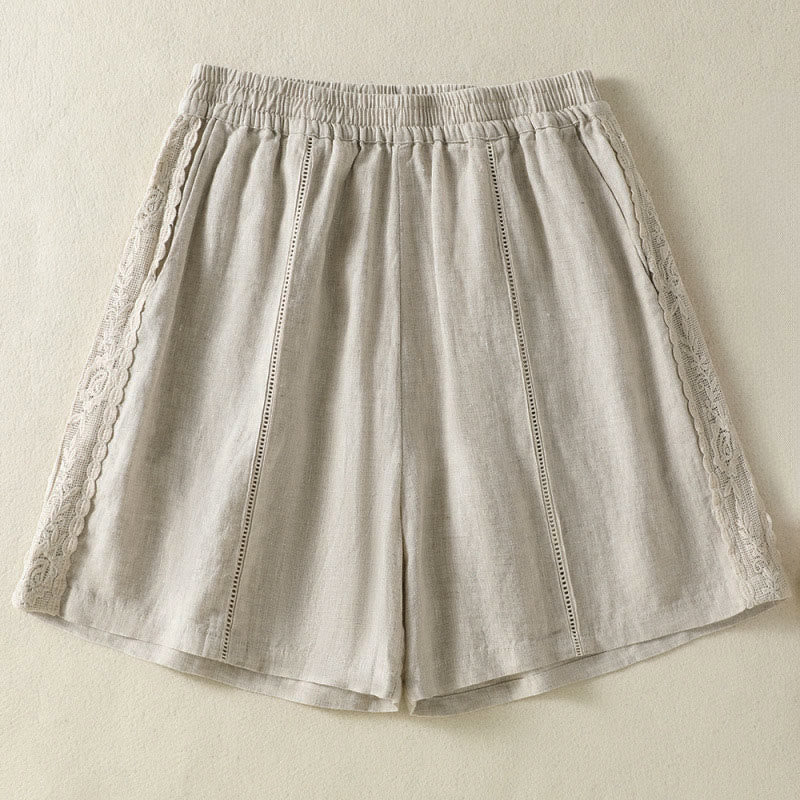 Buddha Stones Summer Casual Boho Solid Decorative Side Lace Women's Shorts With Pockets - Linen - US8-10, UK/AU12-14, EU40-42 (2XL) - image 21