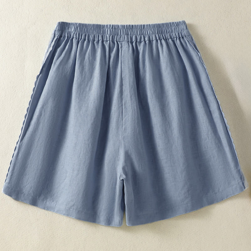 Buddha Stones Summer Casual Boho Solid Decorative Side Lace Women's Shorts With Pockets - image 1
