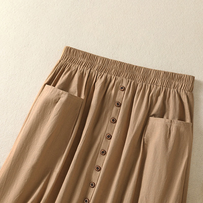 Buddha Stones Summer Casual Boho Button-Up Solid Women's Skirts With Pockets - image 2