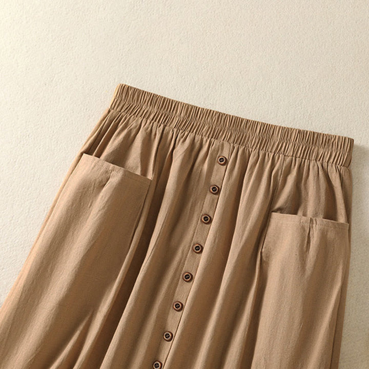 Buddha Stones Summer Casual Boho Button-Up Solid Women's Skirts With Pockets - image 2