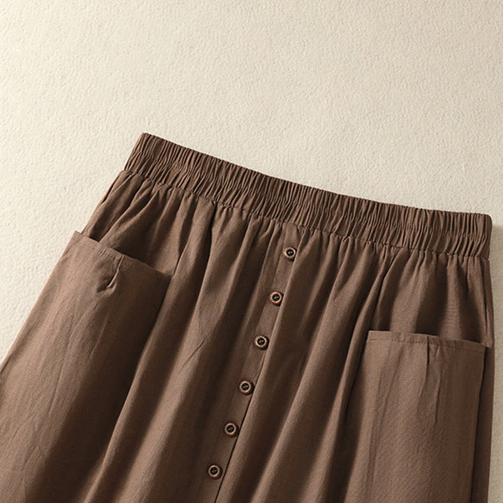 Buddha Stones Summer Casual Boho Button-Up Solid Women's Skirts With Pockets - image 20