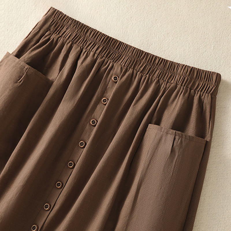 Buddha Stones Summer Casual Boho Button-Up Solid Women's Skirts With Pockets - image 22