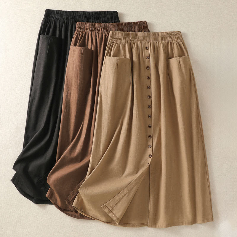 Buddha Stones Summer Casual Boho Button-Up Solid Women's Skirts With Pockets - image 26