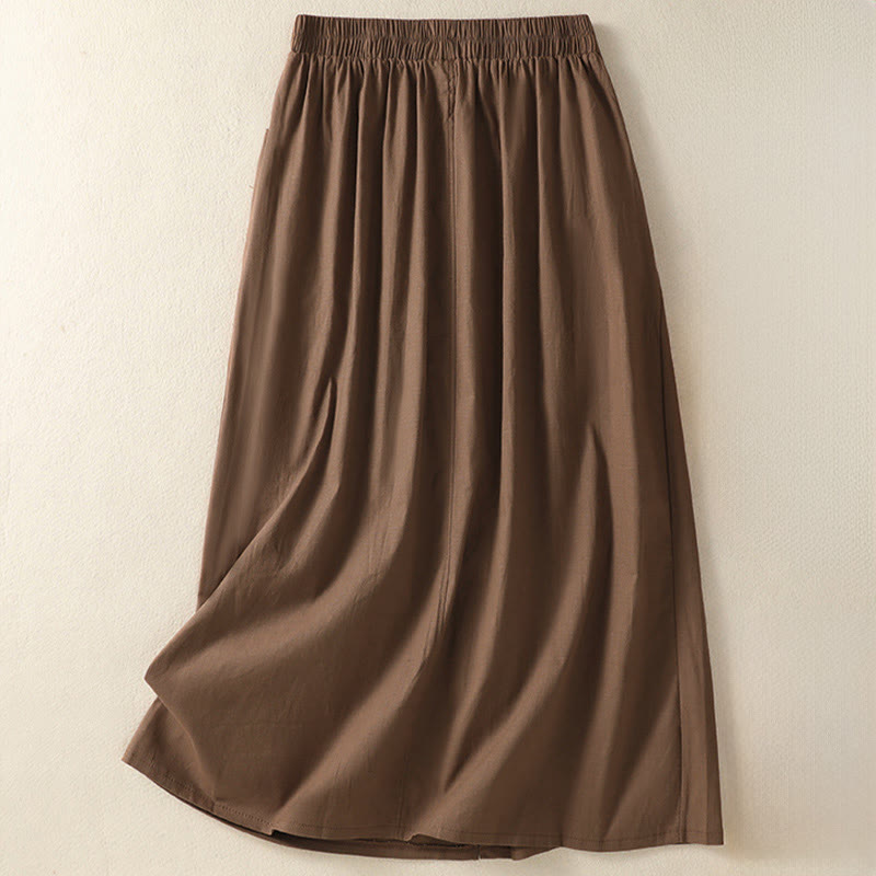 Buddha Stones Summer Casual Boho Button-Up Solid Women's Skirts With Pockets - image 19