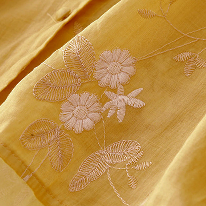 Buddha Stones Casual Embroidered Petals Spliced Women's Crew Neck Design Half Sleeve Shirt - image 9