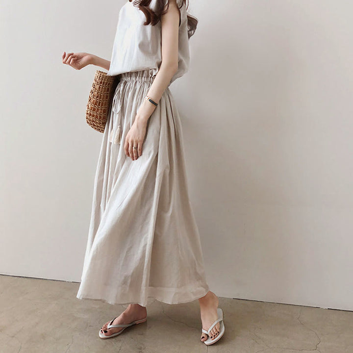 Buddha Stones Casual Eastic Waist Drawstring Design Short Sleeve Midi Dress - image 6