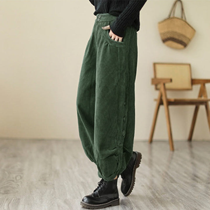 Buddha Stones Casual Buttons Leg Opening Design Women's Corduroy Pants With Pockets - image 11