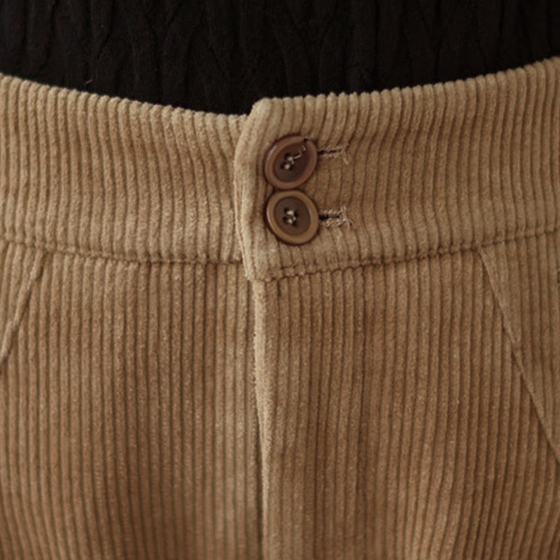 Buddha Stones Casual Buttons Leg Opening Design Women's Corduroy Pants With Pockets - image 4
