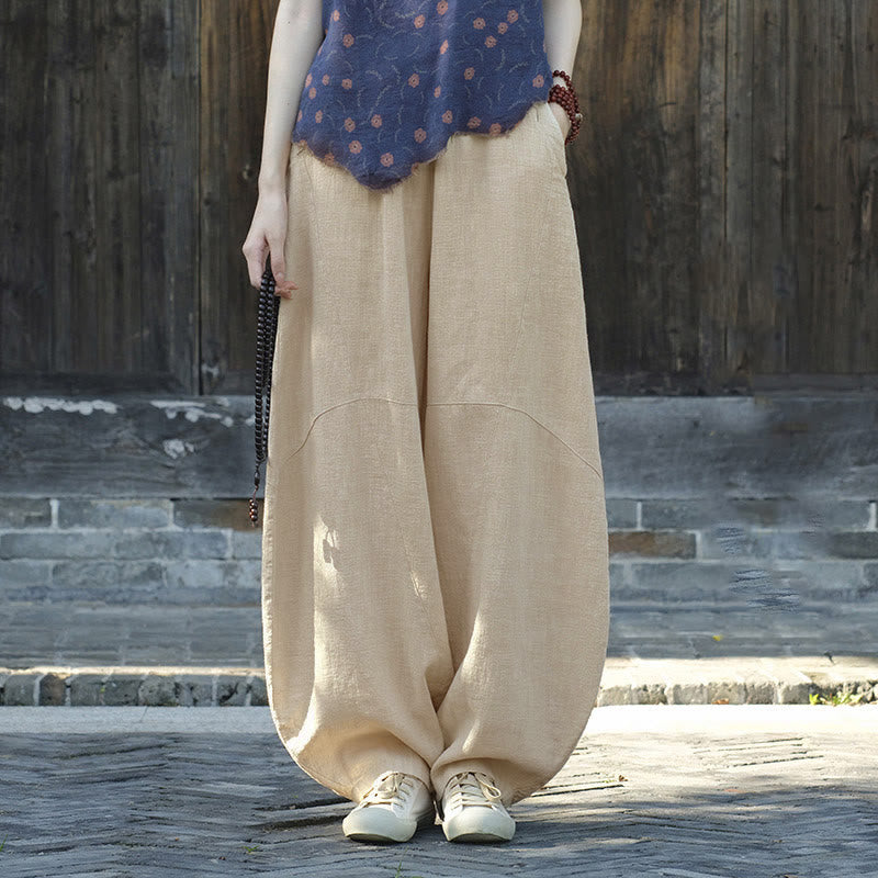 Buddha Stones Pants Harem Trousers Loose Zen Yoga Tai Chi Women's Pants - Beige(Fleece Lined) - US8-10，UK/AU12-14，EU40-42 (L)  - image 0