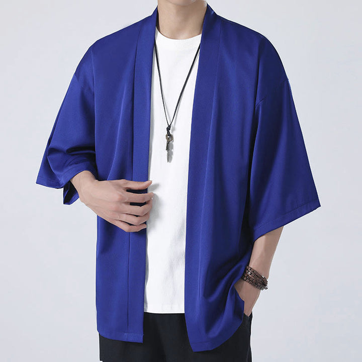Buddha Stones Solid Color Open Front Jacket Men's Kimono - image 21