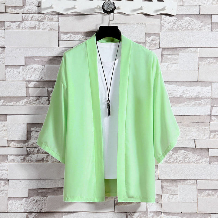 Buddha Stones Solid Color Open Front Jacket Men's Kimono - Green(Jacket Only) - US/UK/AU46，EU56 (5XL) - image 24