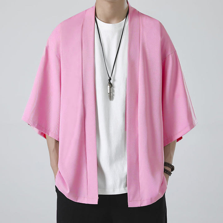 Buddha Stones Solid Color Open Front Jacket Men's Kimono - image 18
