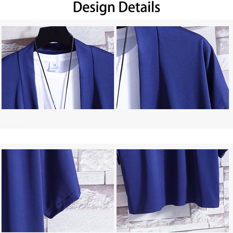 Buddha Stones Solid Color Open Front Jacket Men's Kimono - image 23