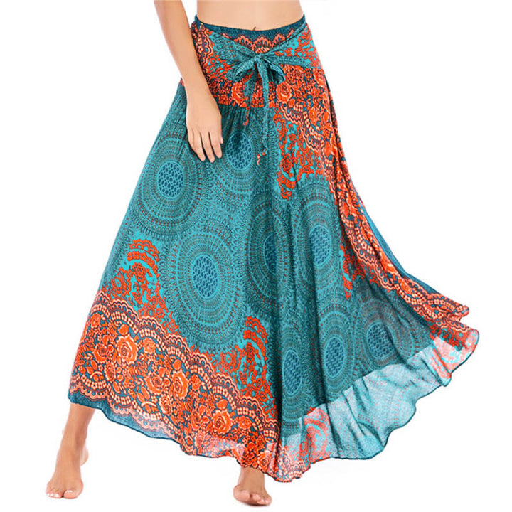 Buddha Stones Two Style Wear Bohemian Compass Rose Flower Lace-up Skirt Dress - LightSeaGreen - US4-12，UK/AU8-16，EU36-44 (F) - image 0