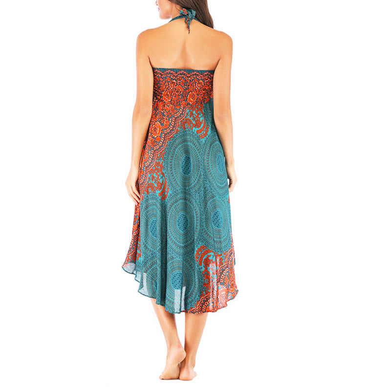Buddha Stones Two Style Wear Bohemian Compass Rose Flower Lace-up Skirt Dress - image 5