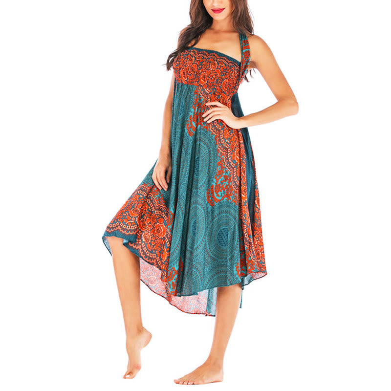 Buddha Stones Two Style Wear Bohemian Compass Rose Flower Lace-up Skirt Dress - image 2