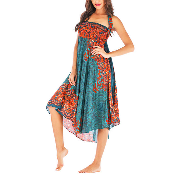 Buddha Stones Two Style Wear Bohemian Compass Rose Flower Lace-up Skirt Dress - image 2