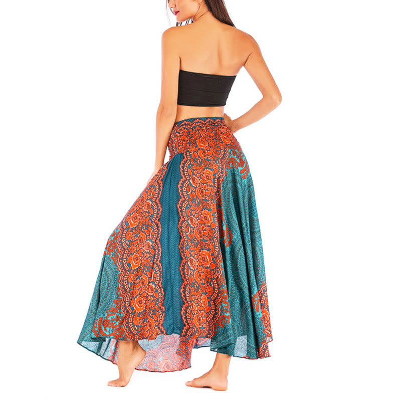 Buddha Stones Two Style Wear Bohemian Compass Rose Flower Lace-up Skirt Dress - image 4