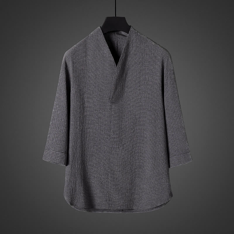 Buddha Stones Casual V-Neck Three Quarter Sleeve Men's Shirt - DarkGray - US/UK/AU46，EU56 (5XL) - image 2