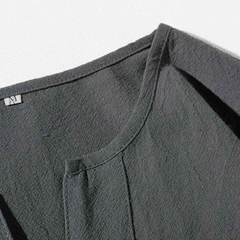 Buddha Stones 2Pcs Plain Notched Collar T-Shirt Wide Leg Shorts With Pockets Men's Meditation Cloth Set - image 7