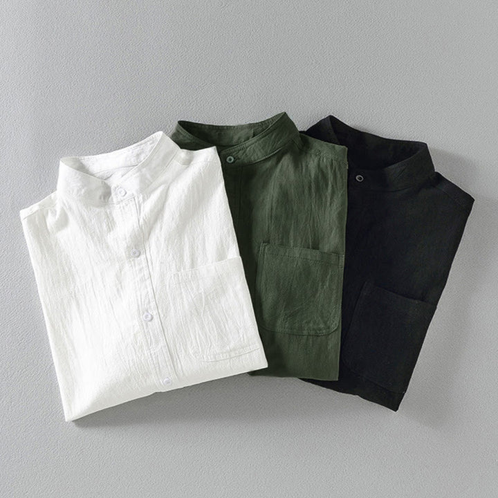 Buddha Stones Vintage Casual Plain Single Breasted Three Quarter Sleeve Men's  Shirt With Pocket - image 17