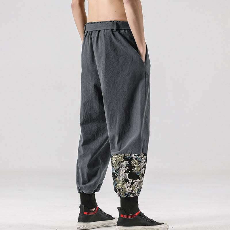 Buddha Stones Ocean Waves Lace-up Men's Harem Pants With Pockets - image 24