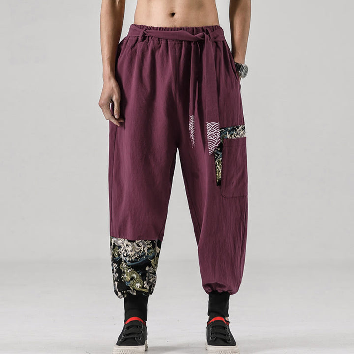 Buddha Stones Ocean Waves Lace-up Men's Harem Pants With Pockets - image 15