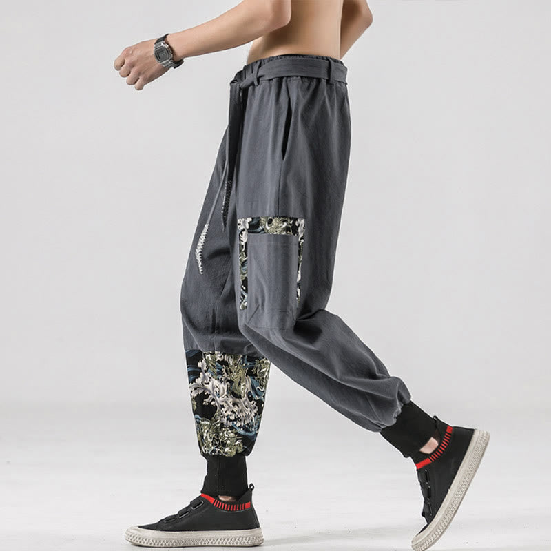 Buddha Stones Ocean Waves Lace-up Men's Harem Pants With Pockets - image 26
