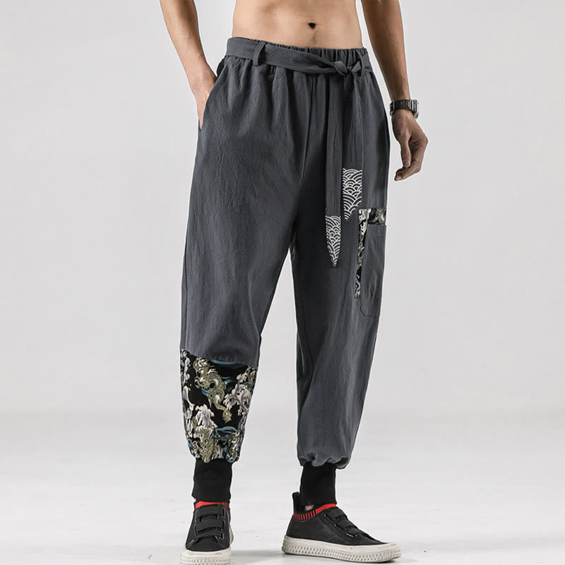 Buddha Stones Ocean Waves Lace-up Men's Harem Pants With Pockets - image 22