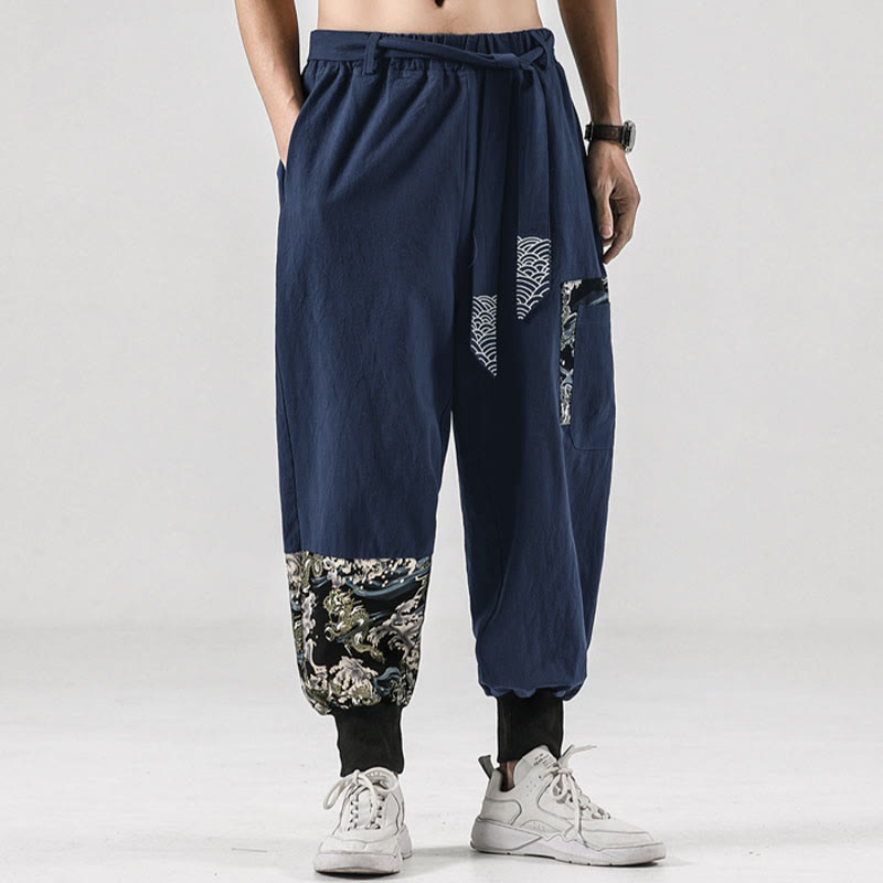 Buddha Stones Ocean Waves Lace-up Men's Harem Pants With Pockets - image 30