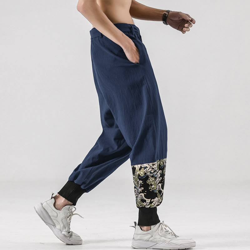Buddha Stones Ocean Waves Lace-up Men's Harem Pants With Pockets - image 36