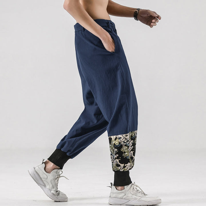 Buddha Stones Ocean Waves Lace-up Men's Harem Pants With Pockets - image 36