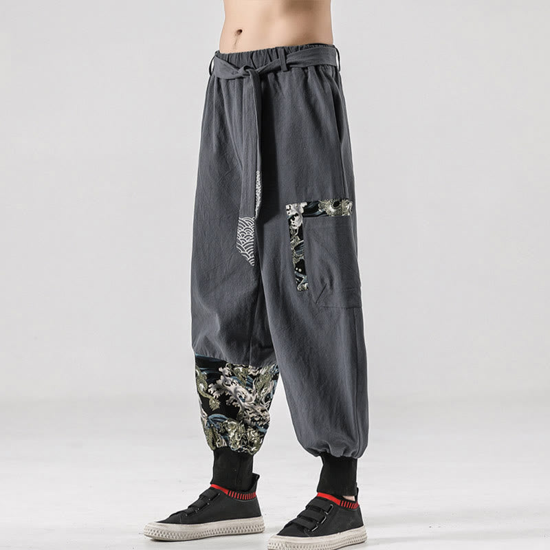 Buddha Stones Ocean Waves Lace-up Men's Harem Pants With Pockets - image 23