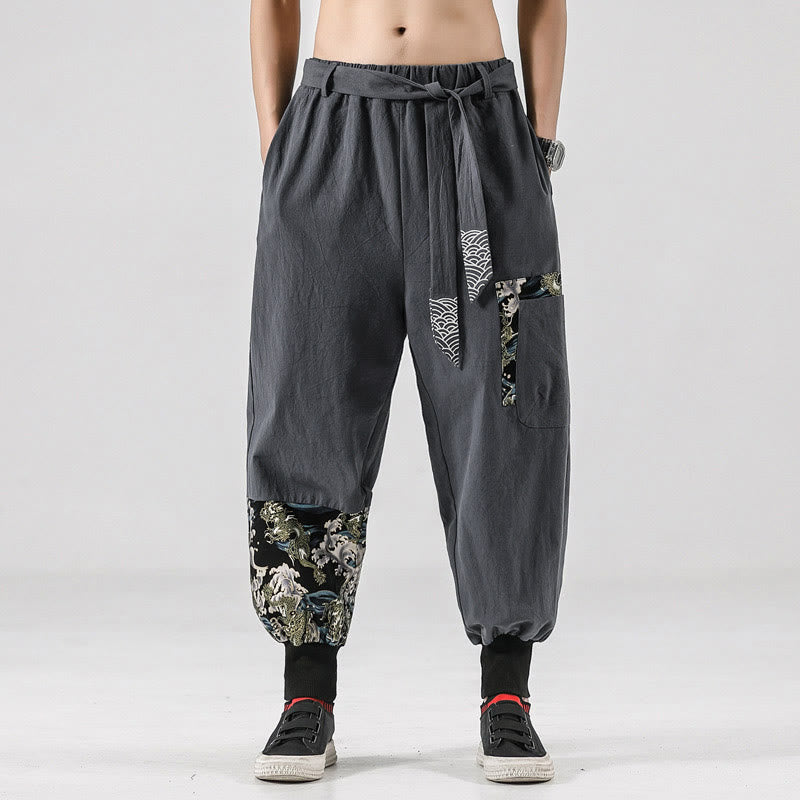 Buddha Stones Ocean Waves Lace-up Men's Harem Pants With Pockets - LightGrey - US/UK/AU46，EU56 (5XL)  - image 21