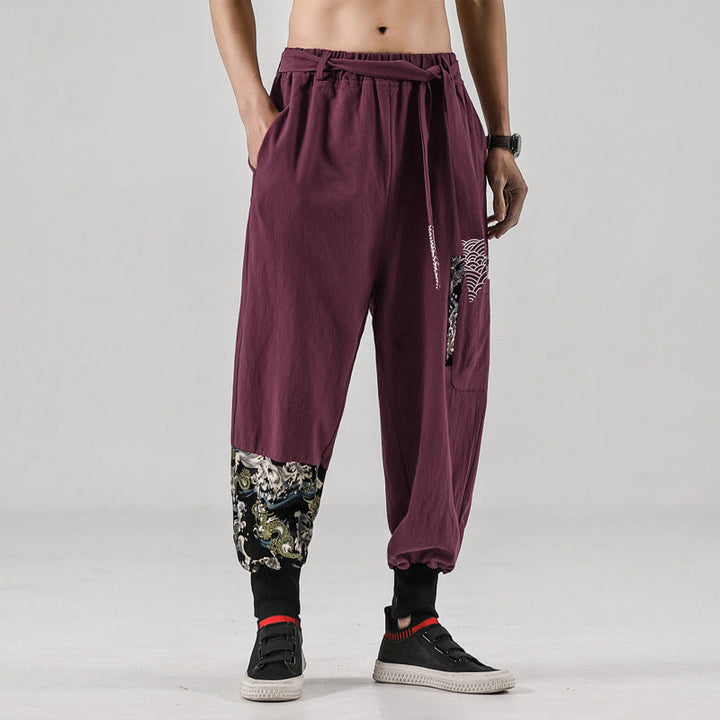 Buddha Stones Ocean Waves Lace-up Men's Harem Pants With Pockets - IndianRed - US/UK/AU46，EU56 (5XL)  - image 13