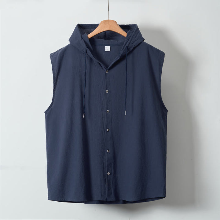 Buddha Stones Summer Casual Minimalist Button-Up Drawstring Solid Tank Top Men's Sleeveless Shirts - MidnightBlue - US/UK/AU46, EU56 (3XL) - image 12