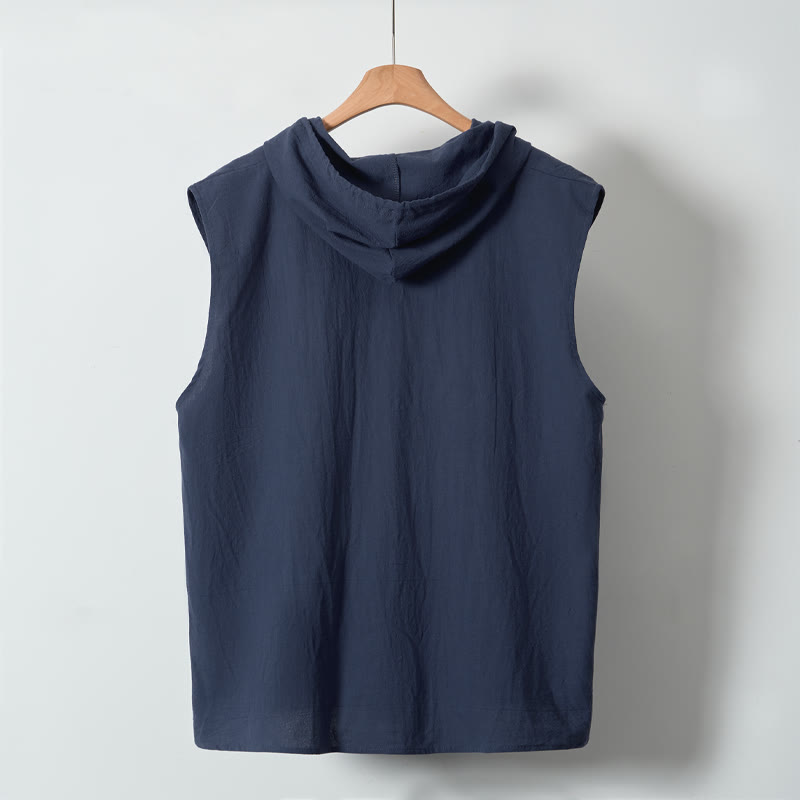 Buddha Stones Summer Casual Minimalist Button-Up Drawstring Solid Tank Top Men's Sleeveless Shirts - image 13
