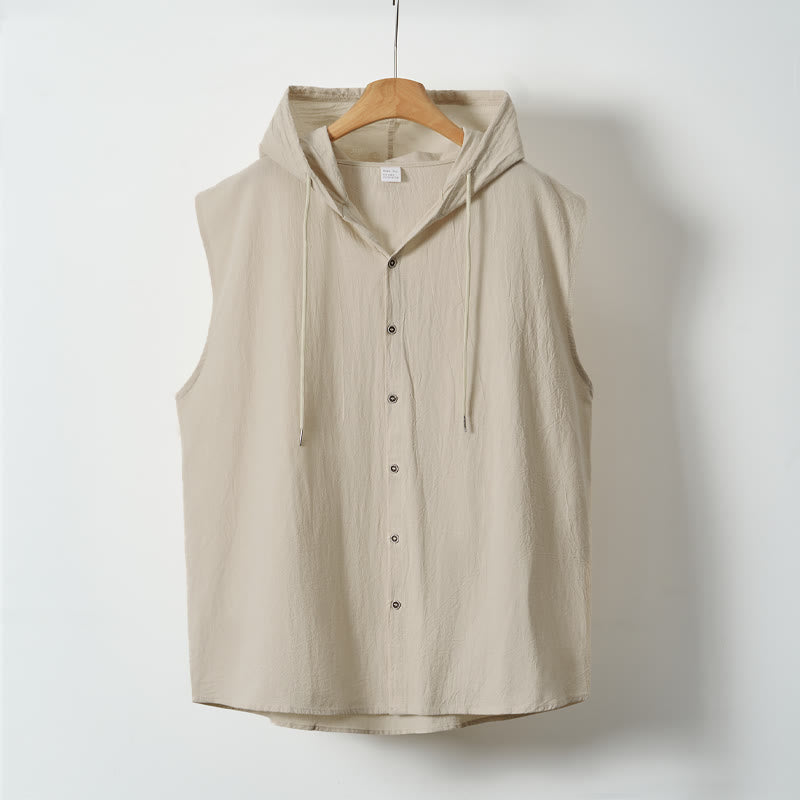 Buddha Stones Summer Casual Minimalist Button-Up Drawstring Solid Tank Top Men's Sleeveless Shirts - image 14