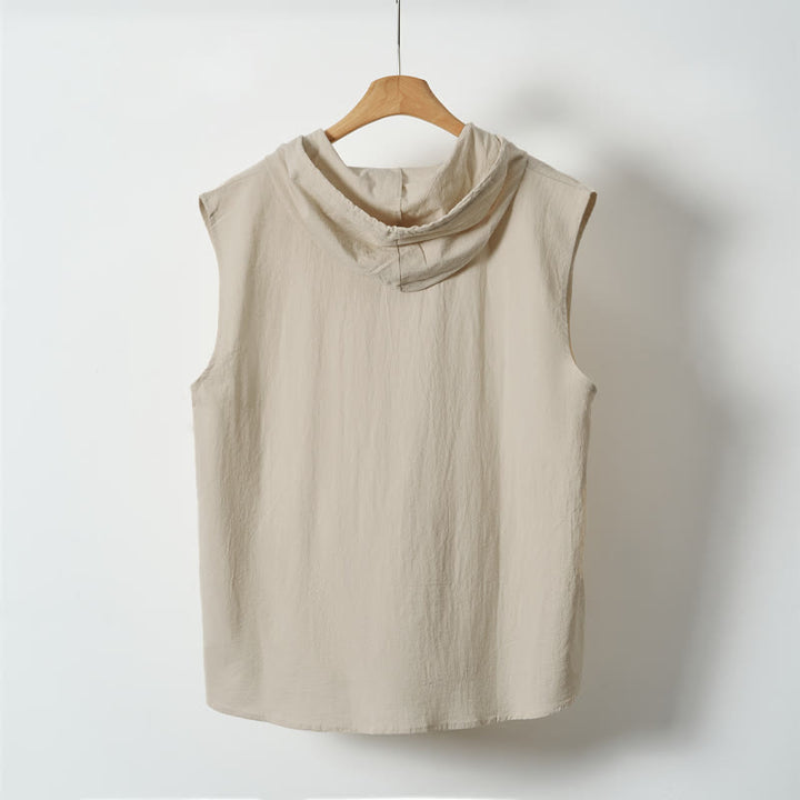 Buddha Stones Summer Casual Minimalist Button-Up Drawstring Solid Tank Top Men's Sleeveless Shirts - image 7