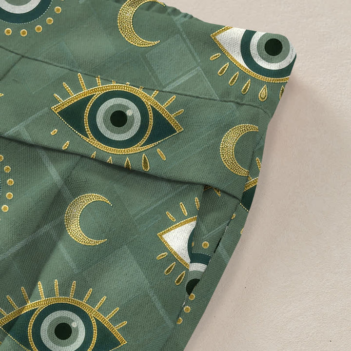 Buddha Stones Cotton Linen Evil Eye Moon Pattern Women's Elastic Waist Wide Leg Pants With Pockets - image 2