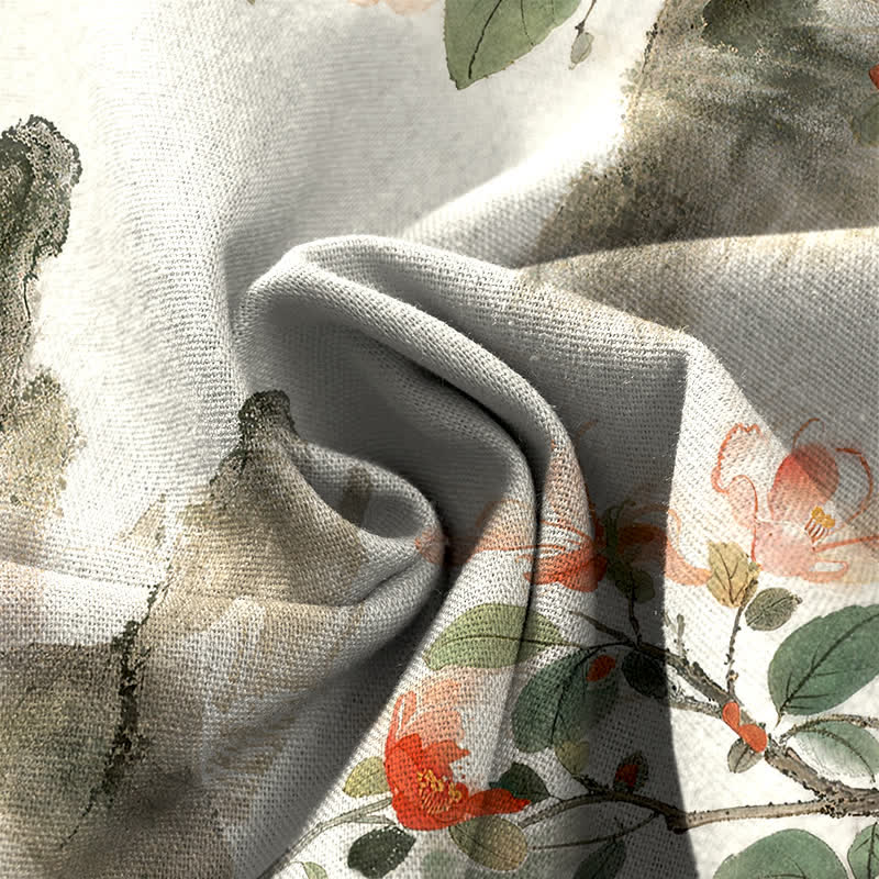 Buddha Stones Cotton Linen Vintage Floral Pattern Women's Elastic Waist Wide Leg Pants With Pockets - image 3