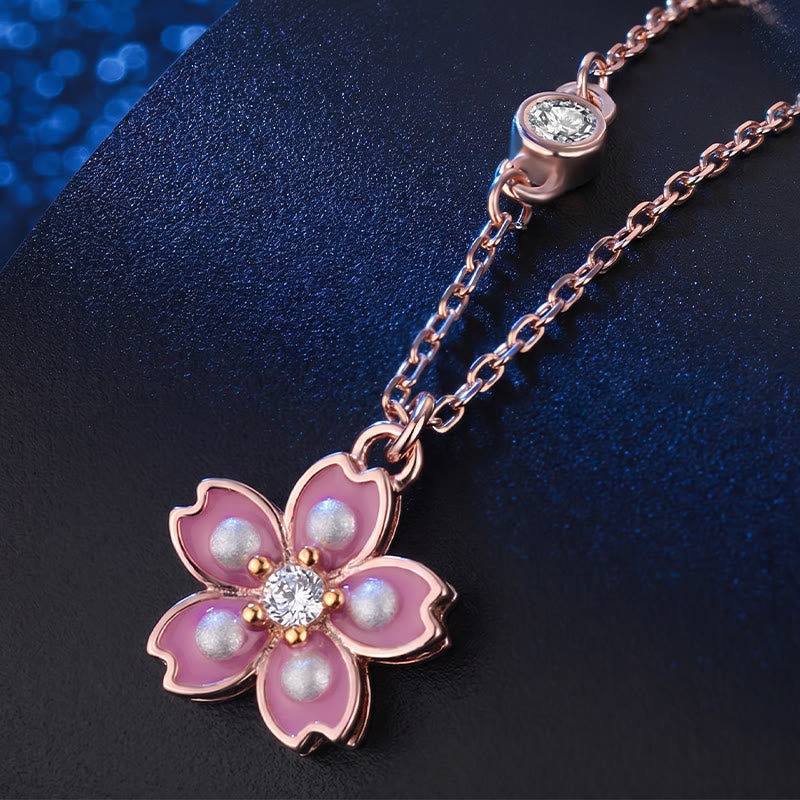 Buddha Stones 925 Sterling Silver Cherry Blossom Flower Rotatable Protection Necklace Pendant - image 2