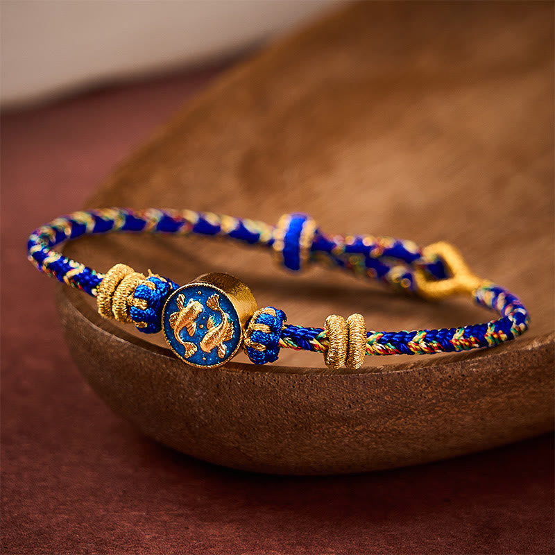 Buddha Stones Hand-Woven String Double Golden Koi Fish Strength Rope Bracelet - image 3