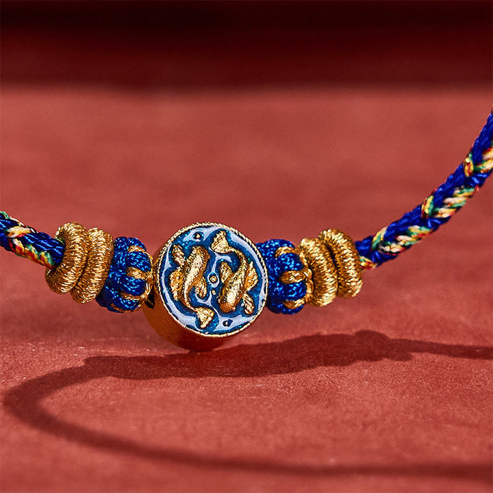 Buddha Stones Hand-Woven String Double Golden Koi Fish Strength Rope Bracelet - image 13