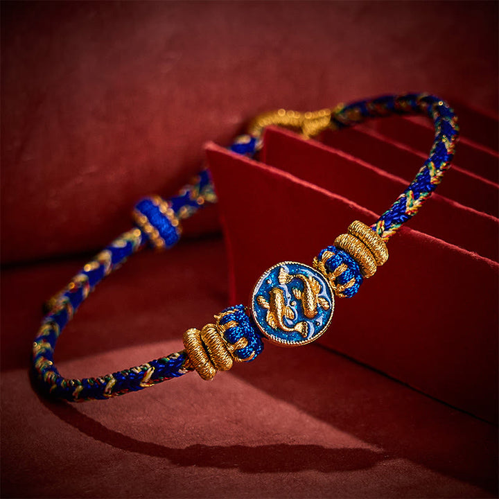 Buddha Stones Hand-Woven String Double Golden Koi Fish Strength Rope Bracelet - Blue(Wrist Circumference: 5.51-7.48 in / 14-19cm) - image 0