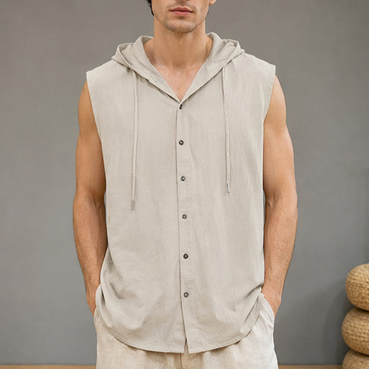 Buddha Stones Summer Casual Minimalist Button-Up Drawstring Solid Tank Top Men's Sleeveless Shirts - Tan - US/UK/AU46, EU56 (3XL) - image 10