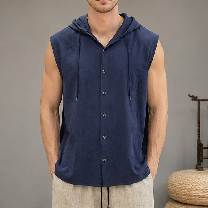 Buddha Stones Summer Casual Minimalist Button-Up Drawstring Solid Tank Top Men's Sleeveless Shirts - MidnightBlue - US/UK/AU46, EU56 (3XL) - image 20